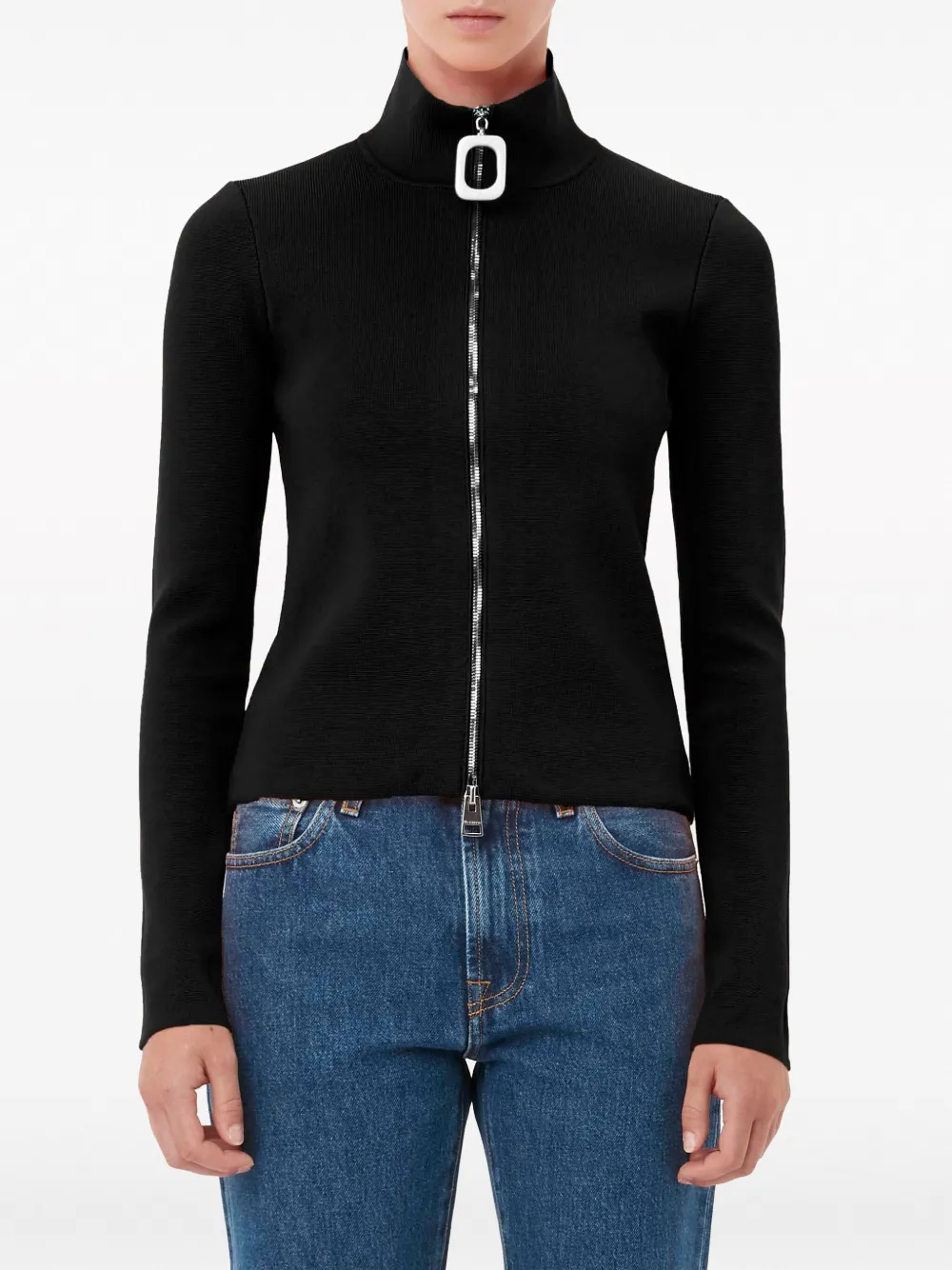 Shop Jw Anderson Zip-up Fine-knit Cardigan In Black