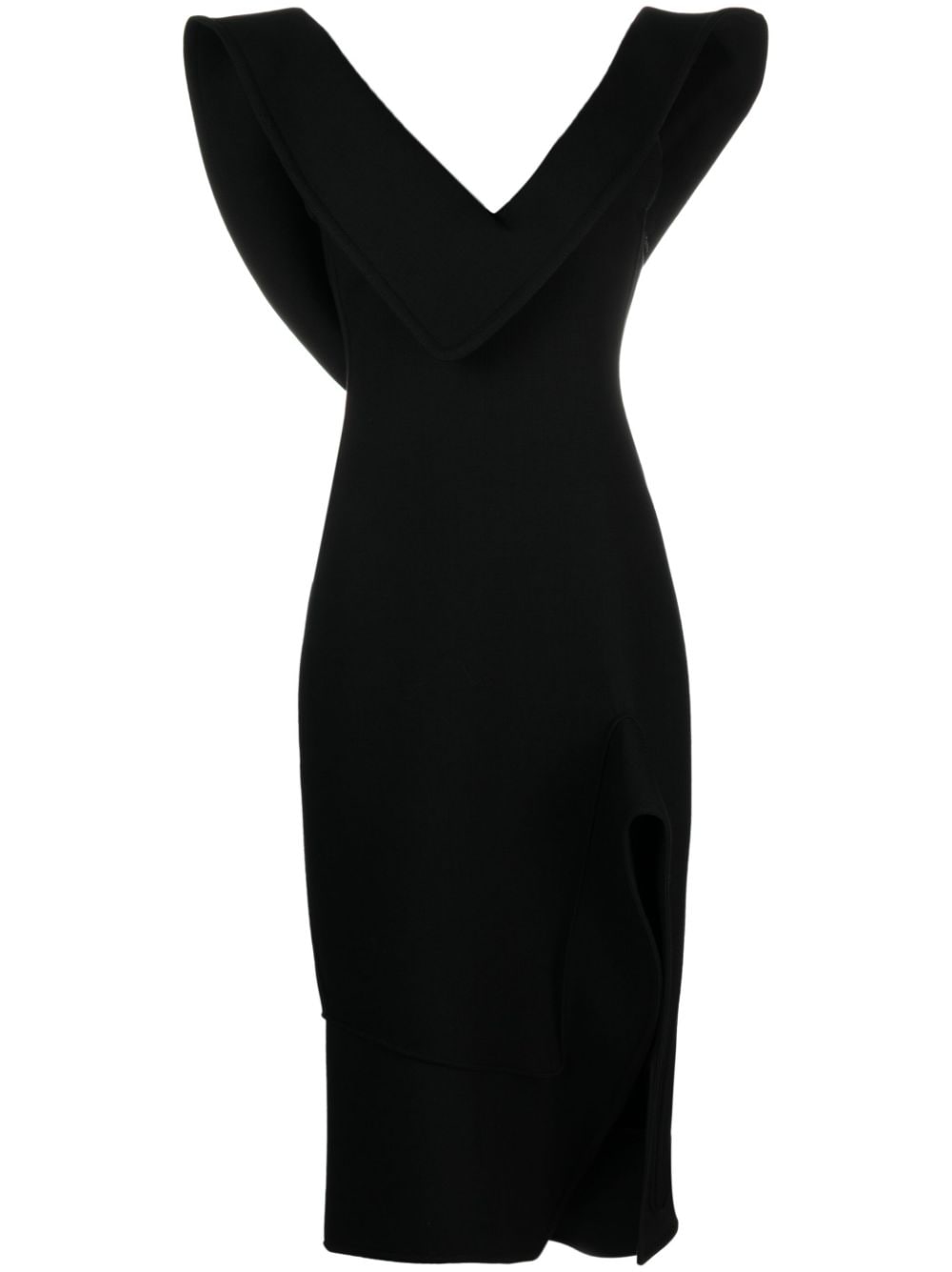 Shop Bottega Veneta Structured Gabardine-weave Midi Dress In Black