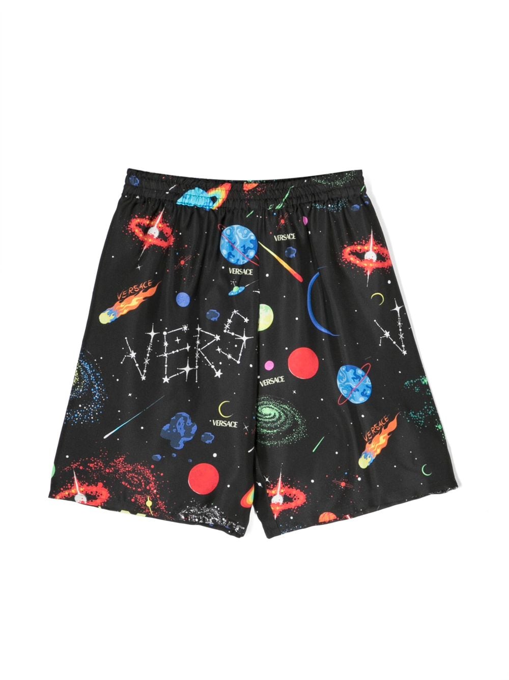 Versace Kids galaxy-print silk shorts - Black