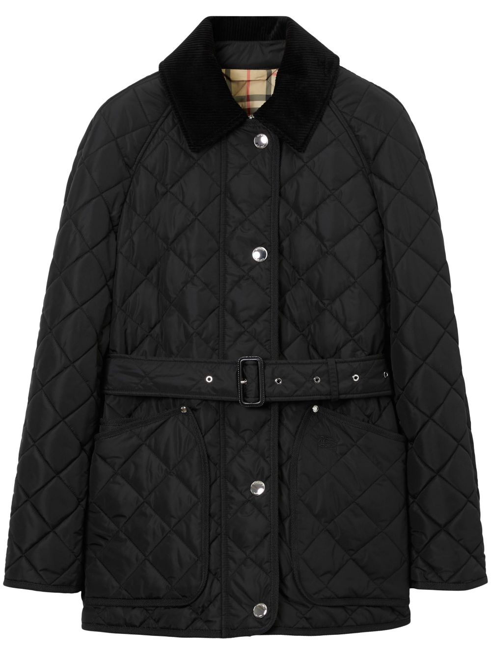 Burberry Ekd-embroidered Diamond-quilted Jacket In Black