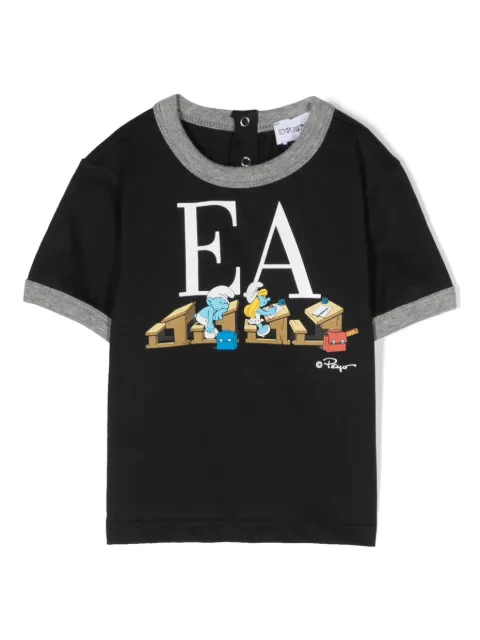 Emporio Armani Kids Smurfs-print organic-cotton T-shirt