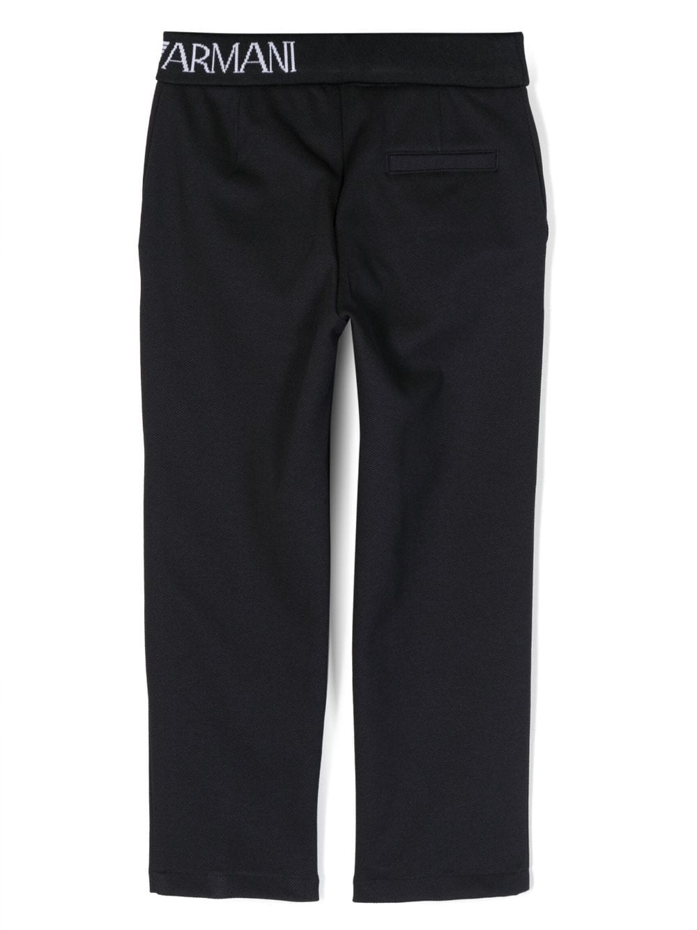 Shop Emporio Armani Logo-waistband Twill Straight-leg Trousers In Blue