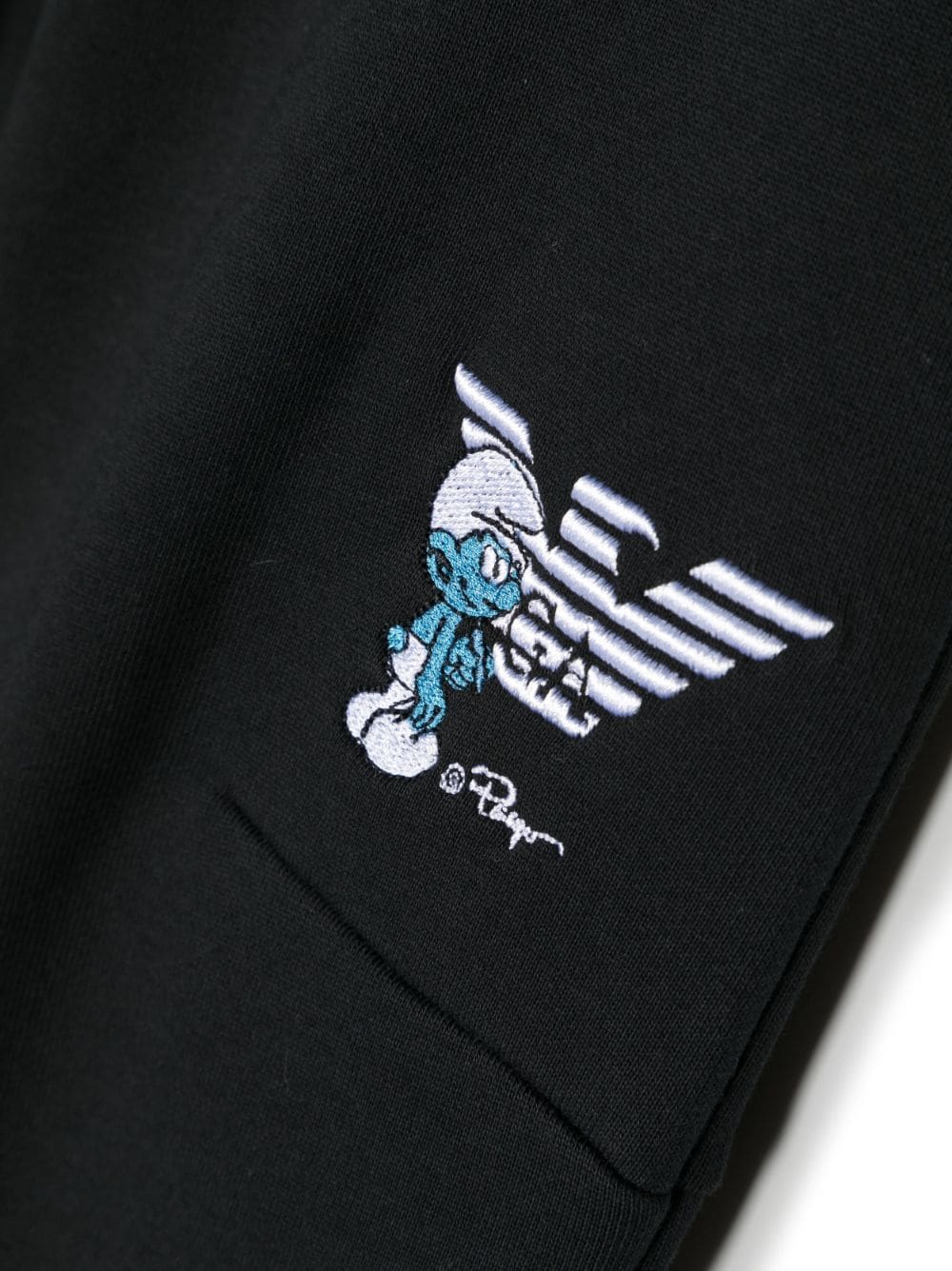 Shop Emporio Armani X Smurfs Embroidered-logo Track Pants In Black