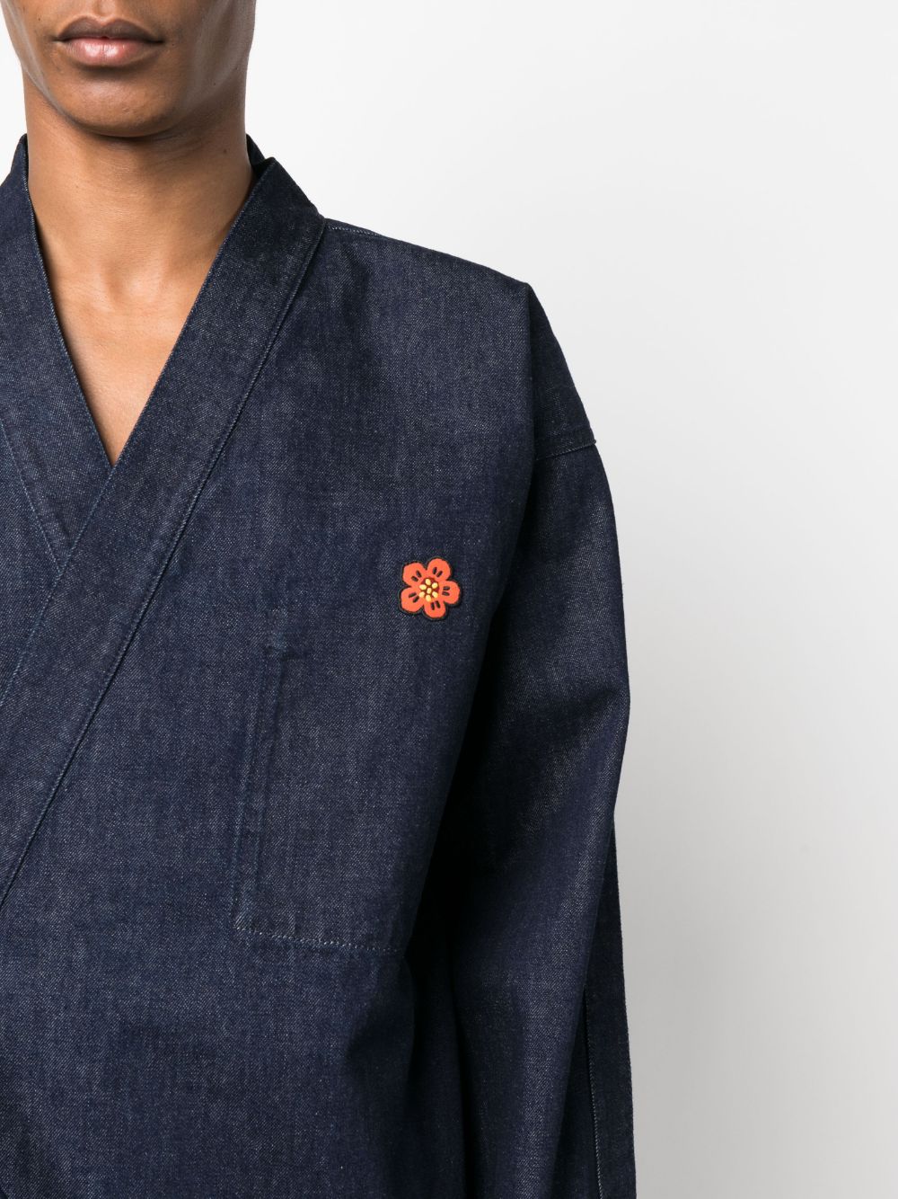 Shop Kenzo Boke Flower Denim Kimono Jacket In Blue