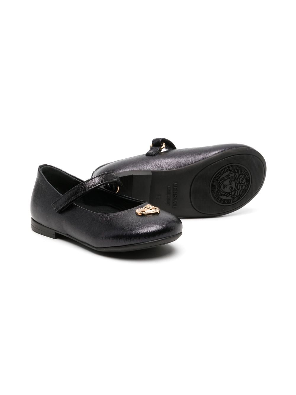 Versace Kids Crystal Heart Medusa leather ballerinas - Zwart