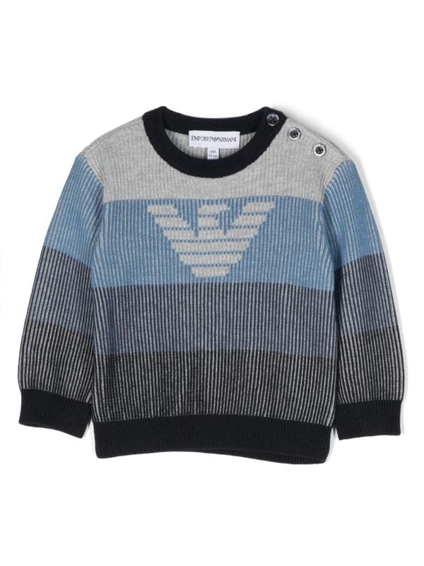 Emporio Armani Kids ストライプ ロゴインターシャ セーター - Farfetch