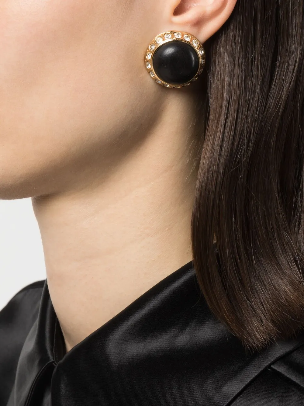 Saint Laurent Pre-Owned 1980s wooded centre crystal-embellished clip-on earrings - Bruin