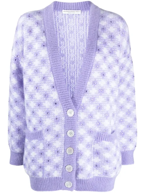 Alessandra Rich vichy-intarsia crystal-embellished cardigan