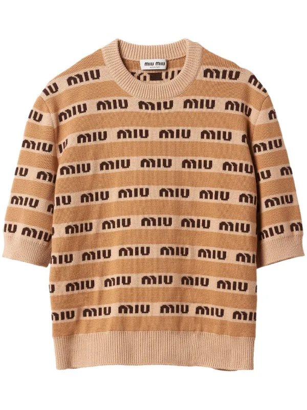 logo-intarsia short-sleeve wool sweater