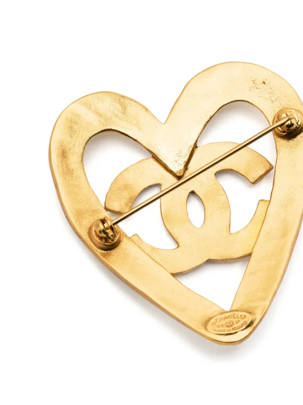 CHANEL Pre-Owned 1995 CC Heart Brooch - Farfetch