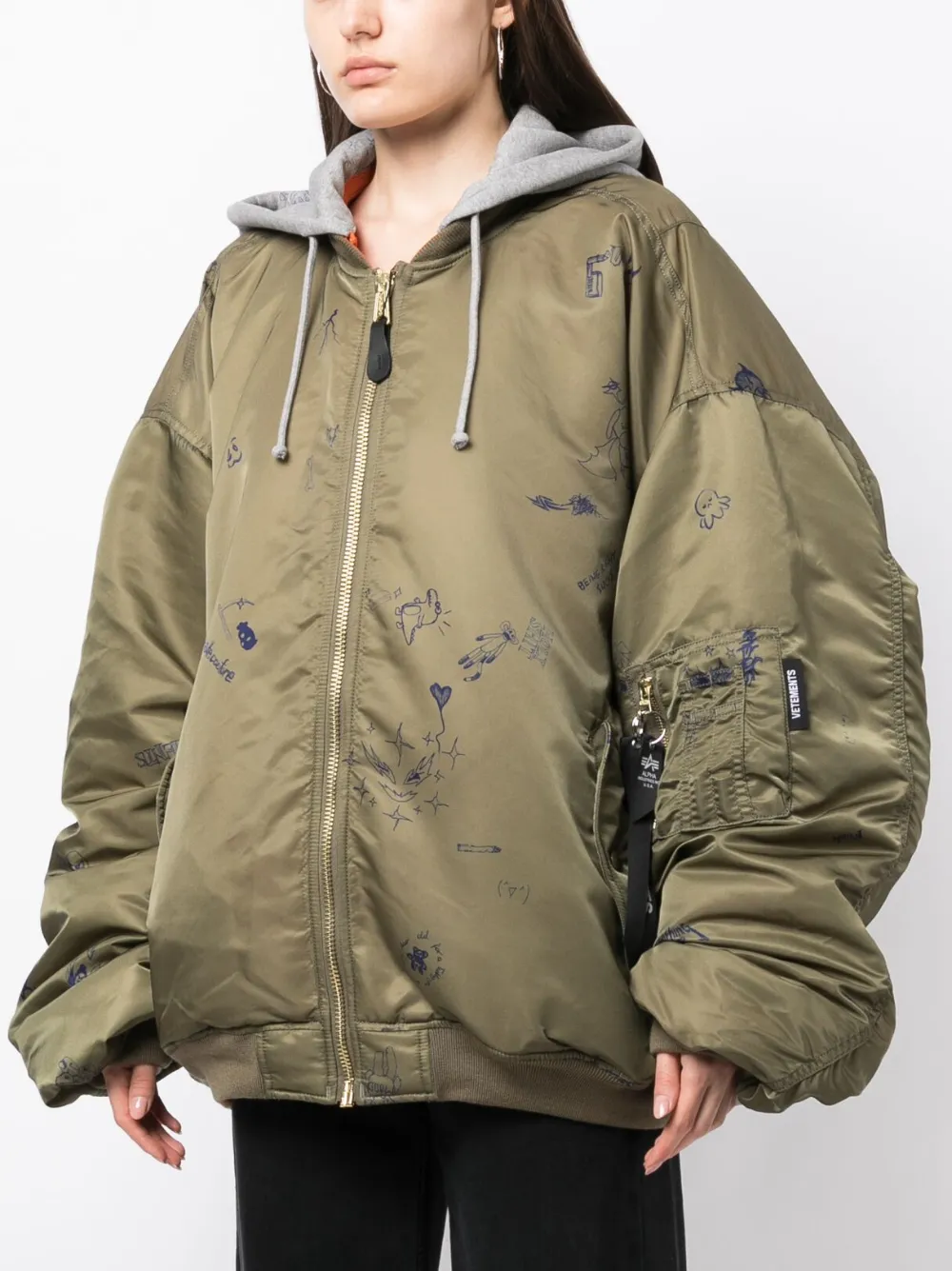 Shop Vetements Doodle-print Bomber Jacket In Green