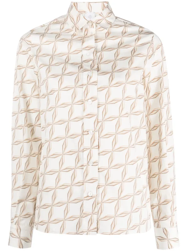 Eleventy Geometric-print Cotton Shirt in White
