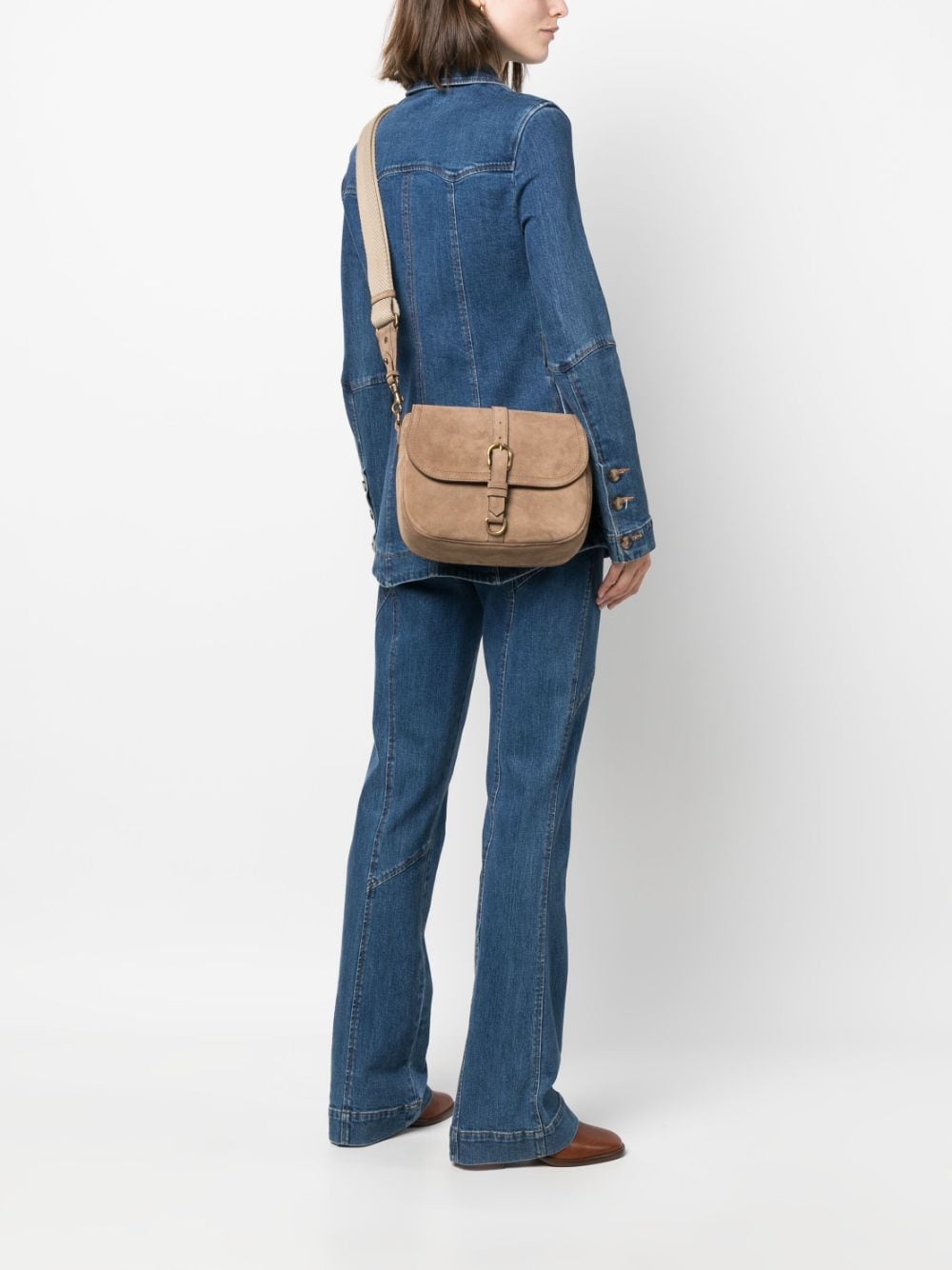 Golden Goose buckle-detail suede crossbody bag - Bruin