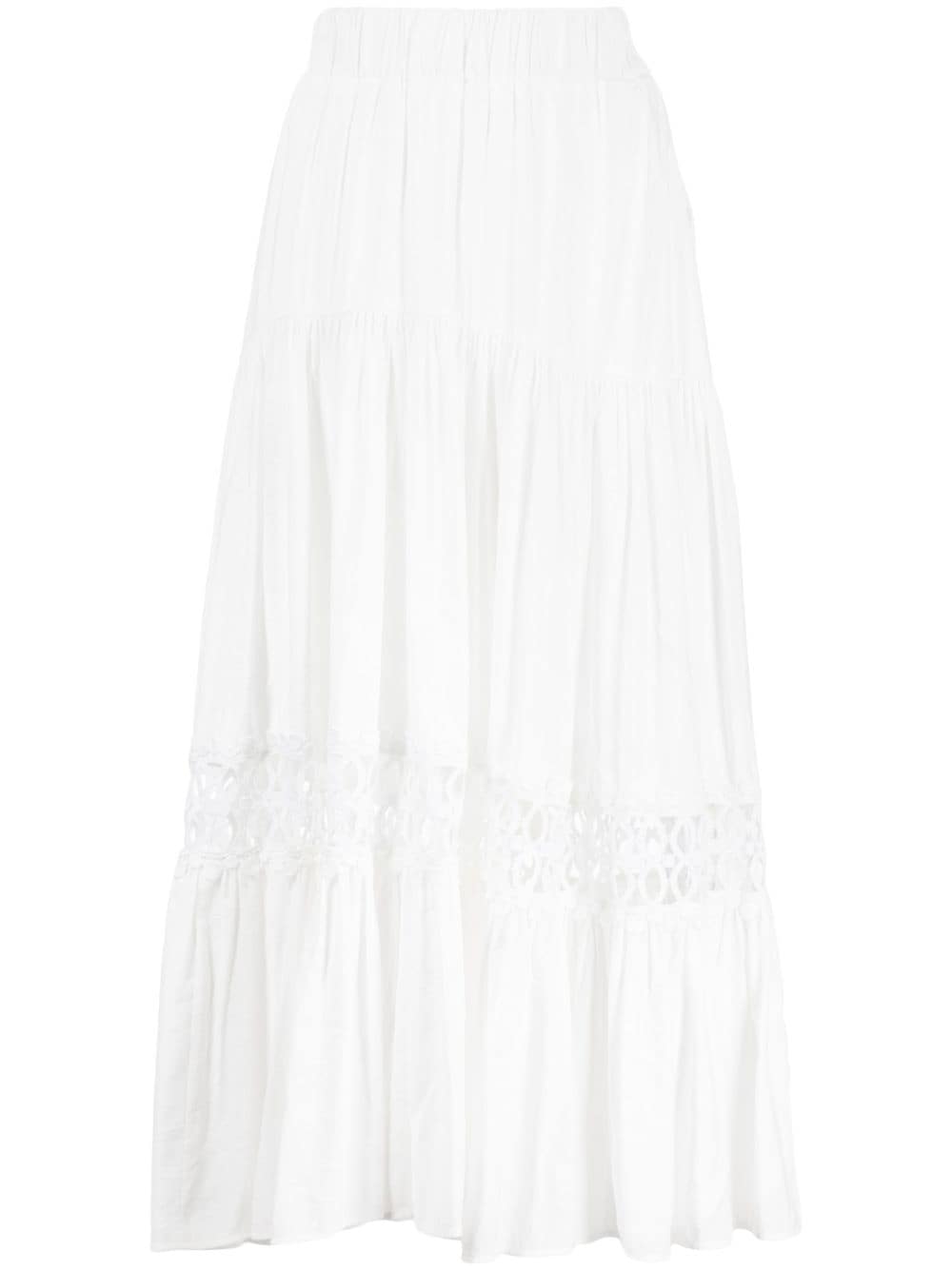 Silvia Tcherassi Cher Lattice-inset Tiered Midi Skirt In White