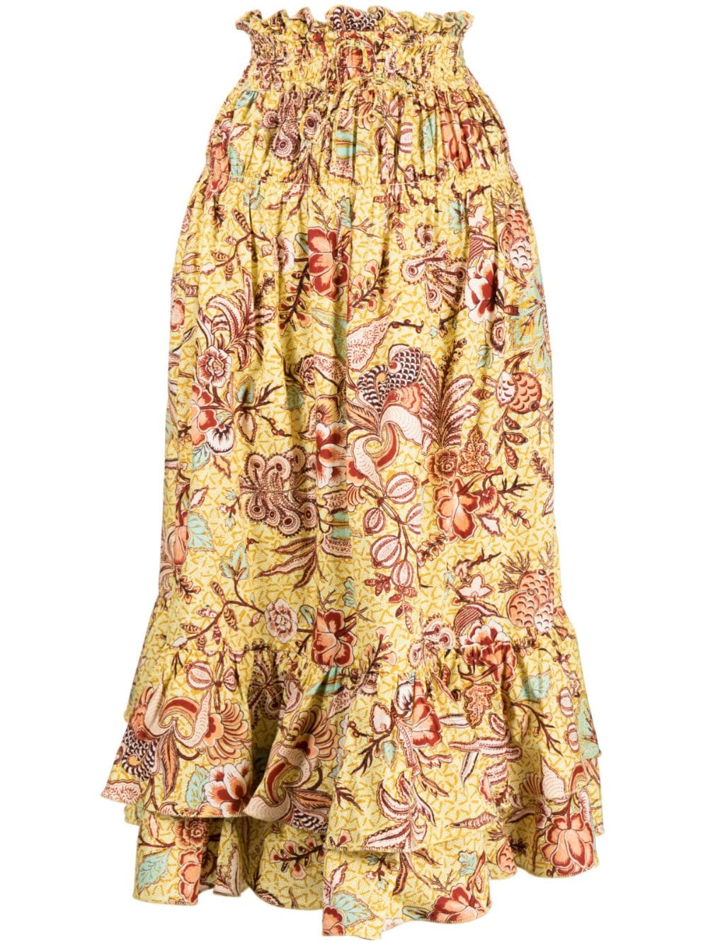 Shop Ulla Johnson Acacia Calla Lily-print Midi Skirt In Yellow