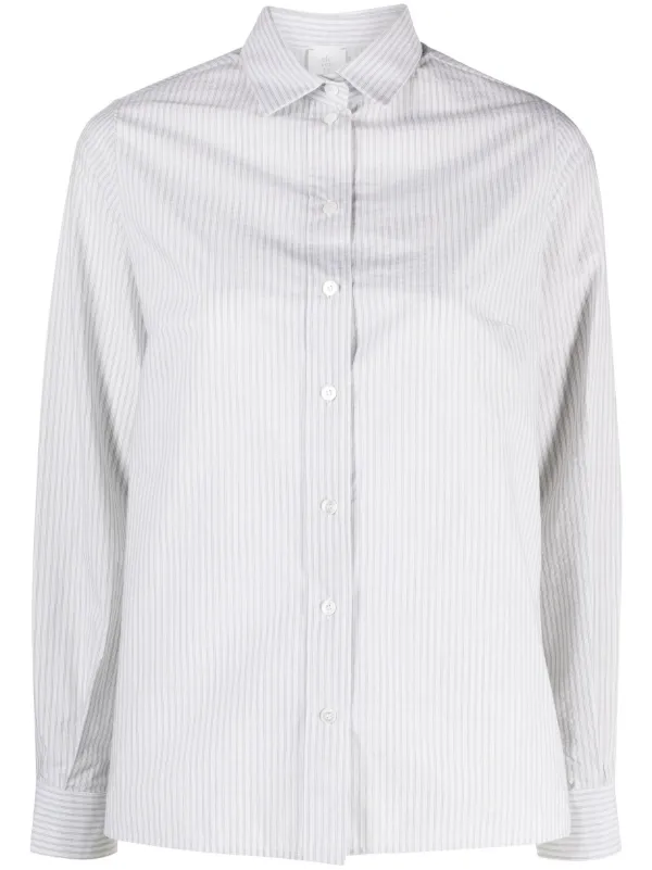 Eleventy Long-sleeve Striped Shirt in Neutrals