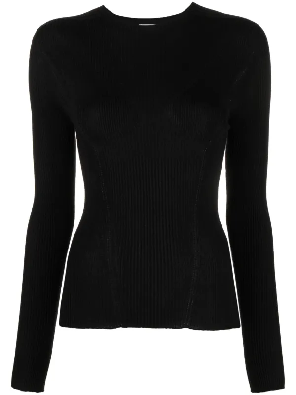 Lanvin Long-sleeve Ribbed-knit Top in Black