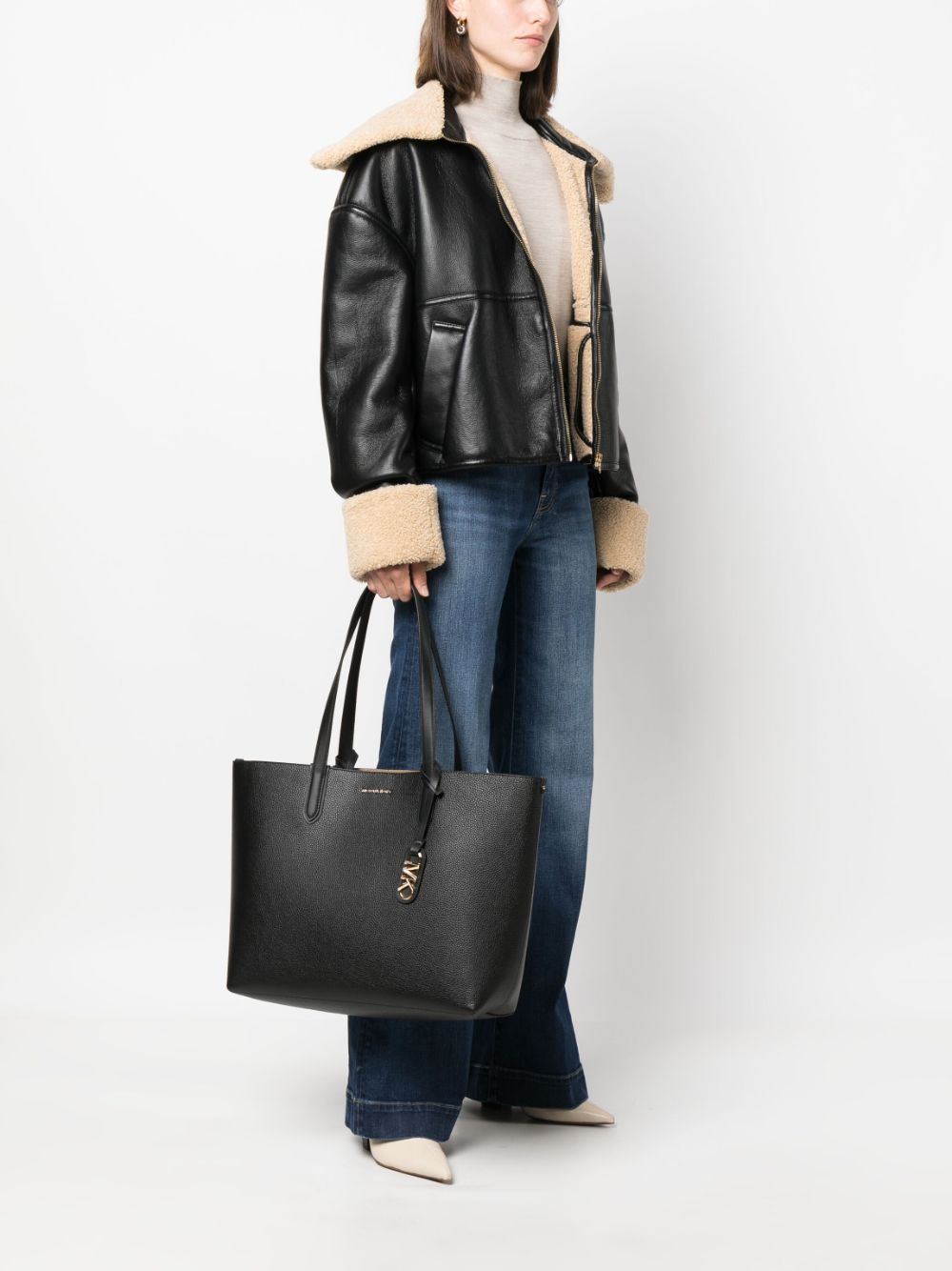 Shop Michael Michael Kors Eliza Xl Logo-plaque Leather Tote Bag In Black