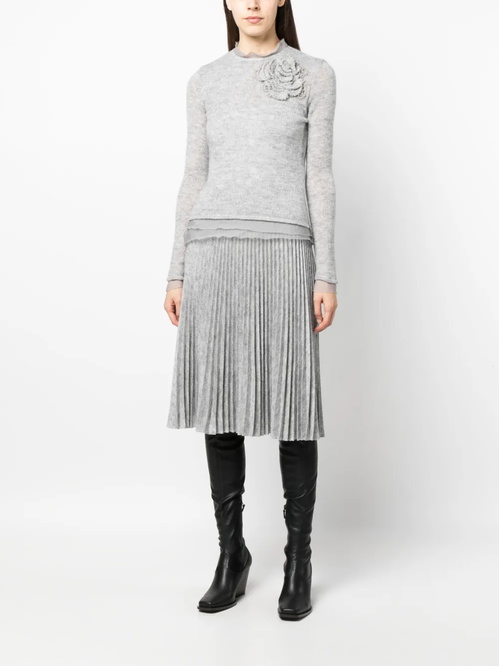 Ermanno Scervino fine-knit pleated midi skirt - Grijs