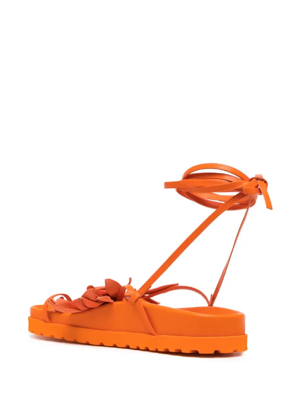 Silvia Tcherassi Idania floral-appliqué Leather Sandals Orange