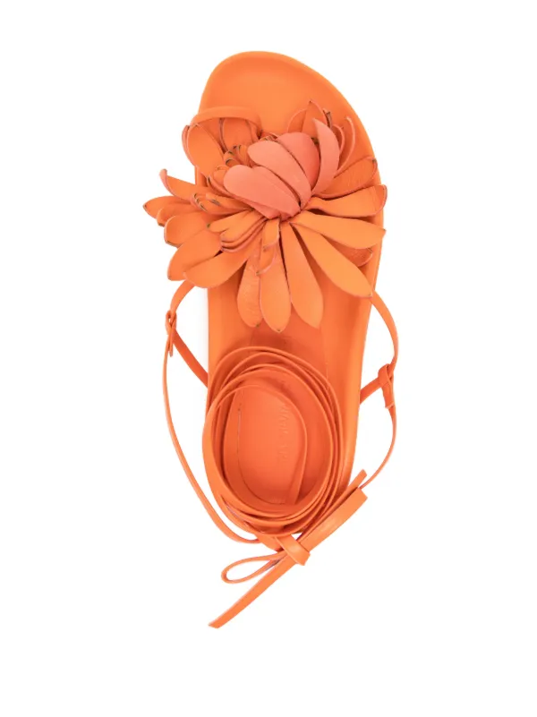 Silvia Tcherassi Idania floral-appliqué Leather Sandals Orange