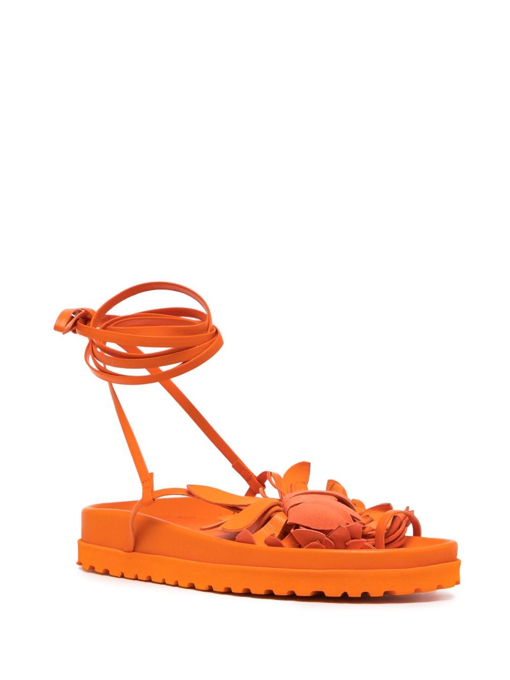 Shop Silvia Tcherassi Idania Floral-appliqué Leather Sandals In Orange