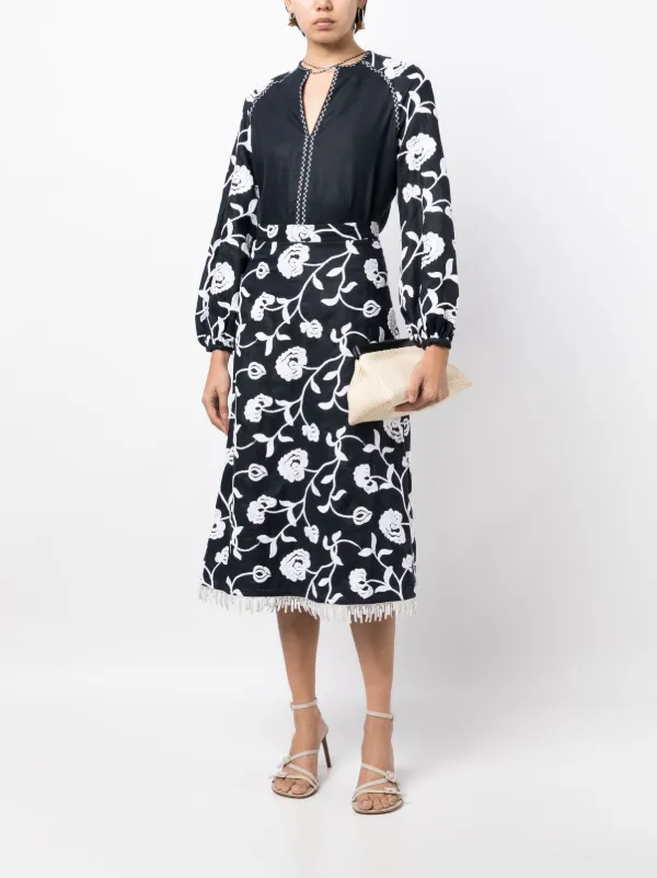 Silvia Tcherassi floral-embroidered A-line Midi Skirt | Blue