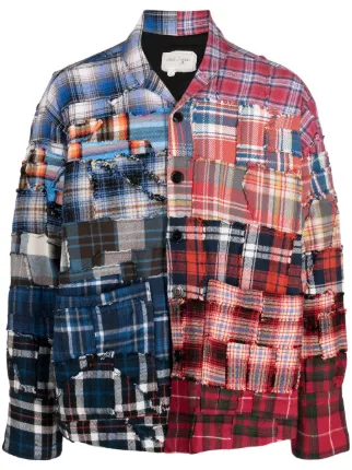 Greg Lauren Plaid Patchwork Shirt | Blue | FARFETCH IN