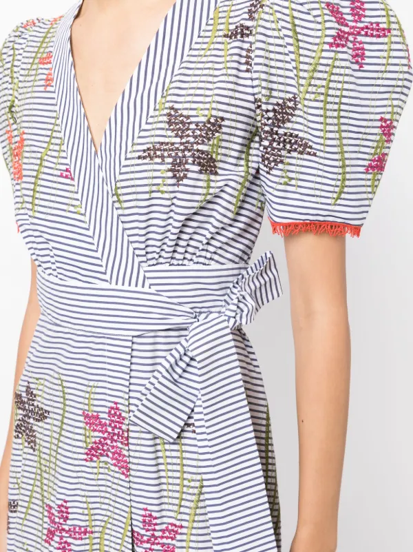 SILVIA TCHERASSI Floral-embroidered Striped Midi Dress - White