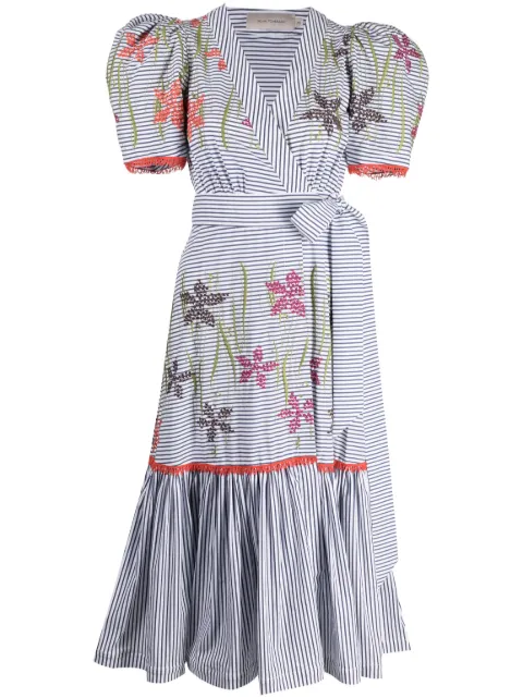 Silvia Tcherassi floral-embroidered striped midi dress 