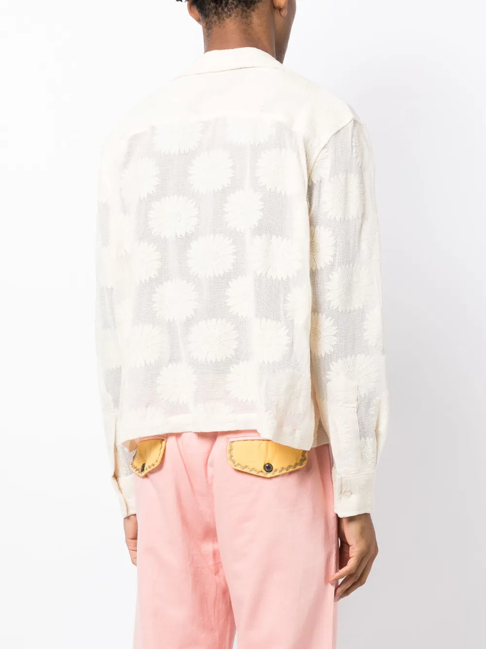 Shop Bode Sunflower Long-sleeve Lace Shirt In Neutrals