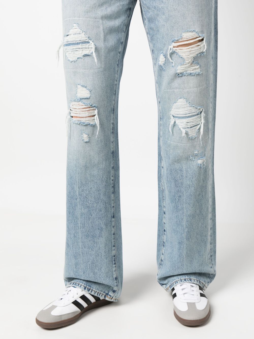 high-waisted straight-leg ripped jeans