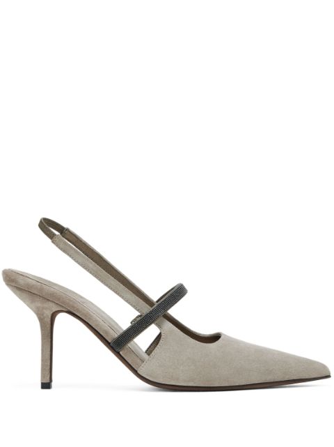 Brunello Cucinelli 80mm slingback suede pumps