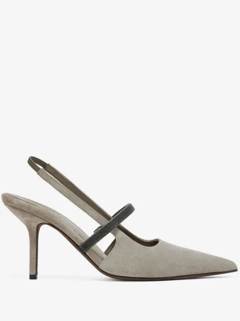 Brunello Cucinelli 스웨이드 슬링백 펌프스 80mm