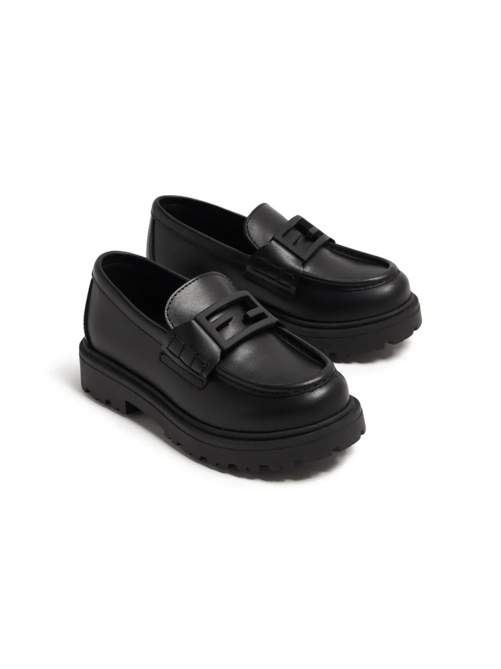 Shop Fendi Ff-logo Plaque Leather Loafers In Black
