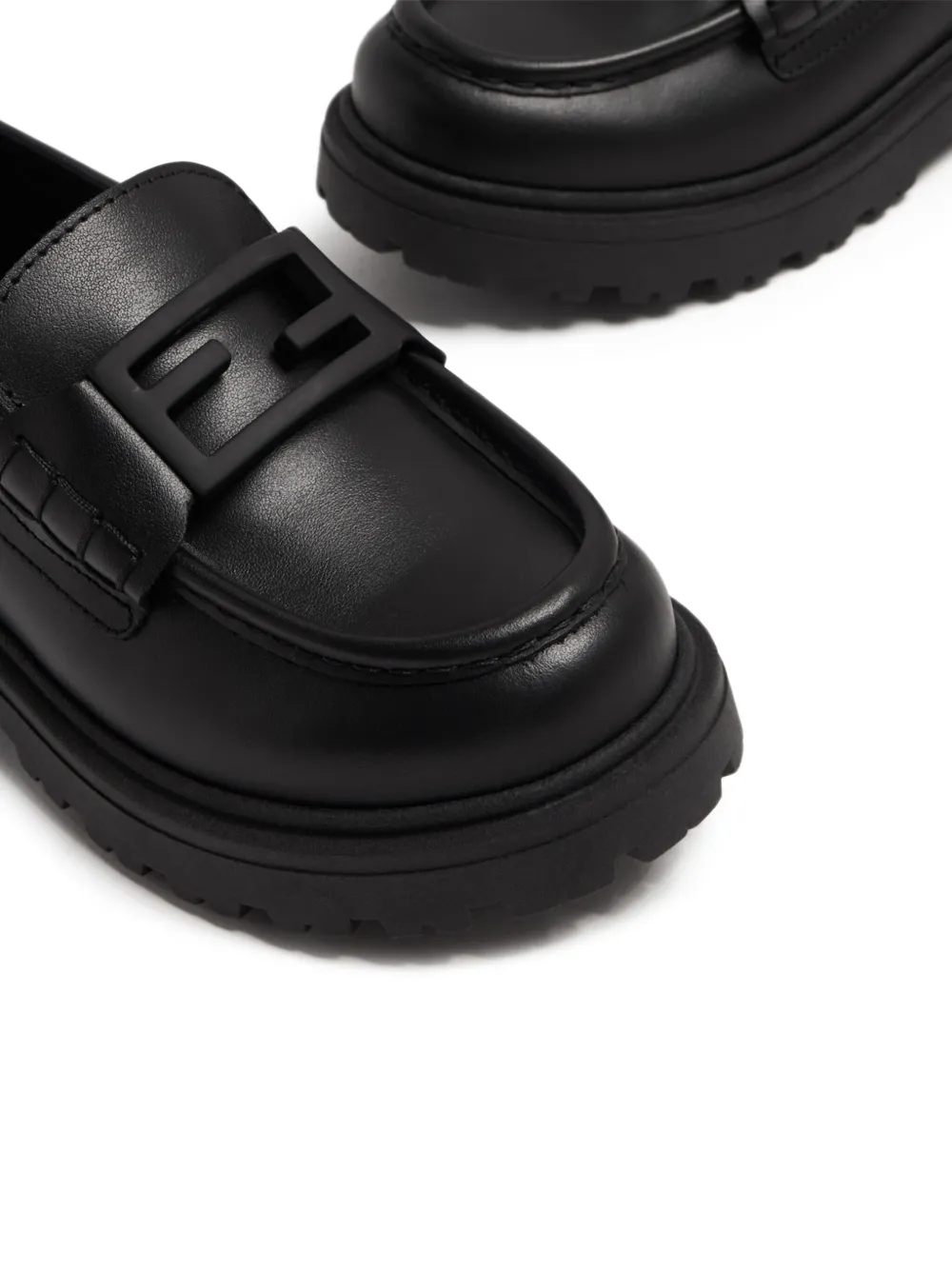 Shop Fendi Ff-logo Plaque Leather Loafers In Black