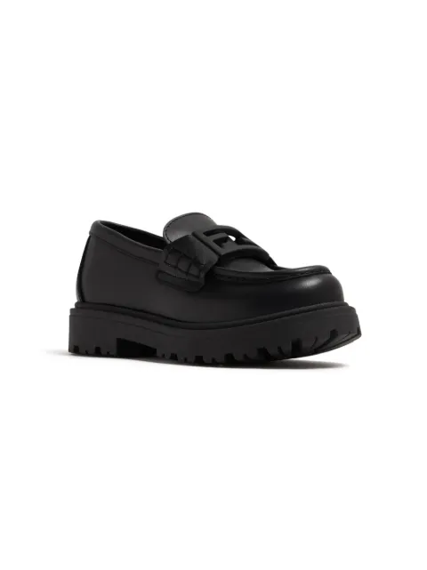 Fendi Kids FF-logo plaque leather loafers