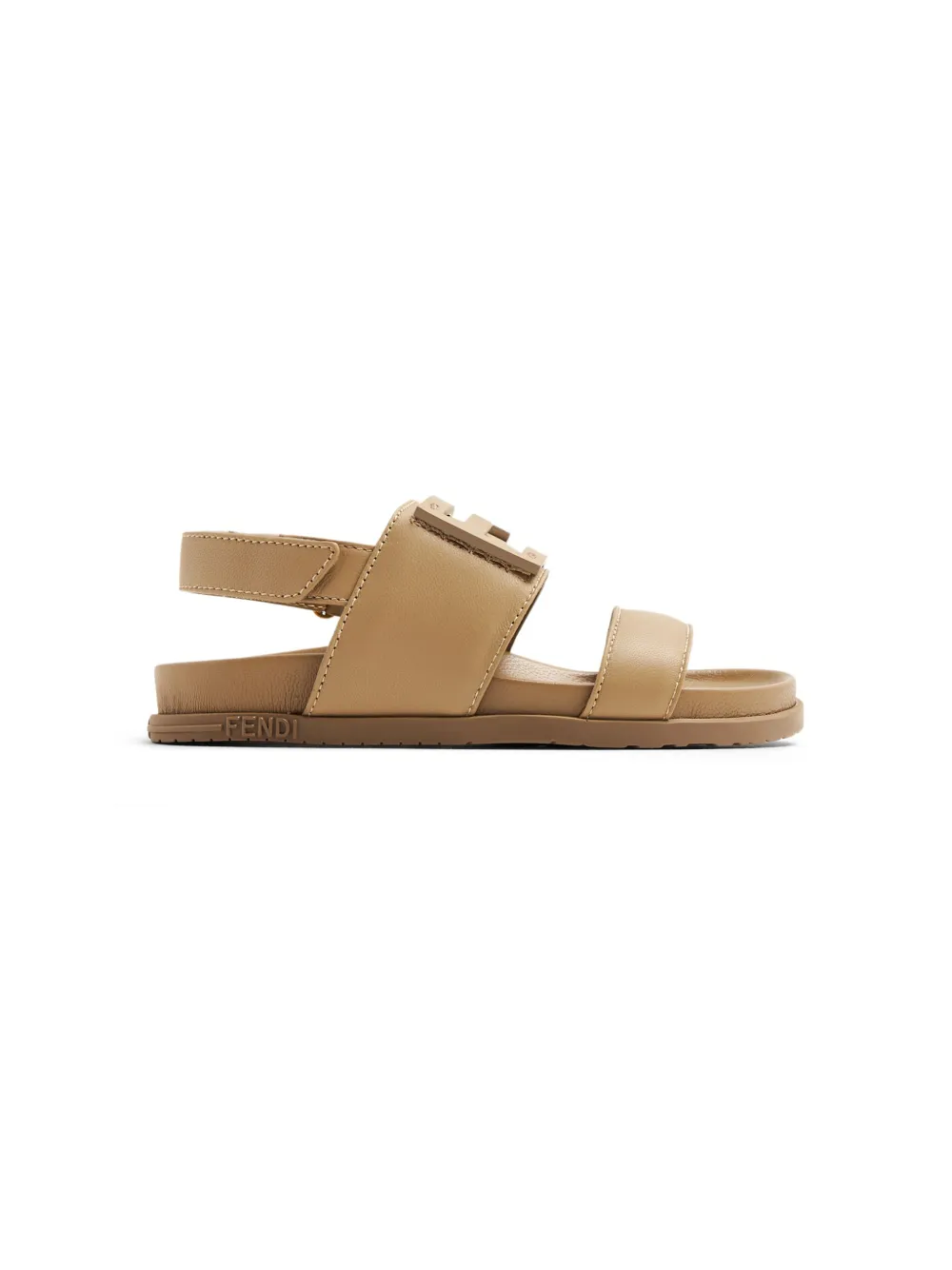 Shop Fendi Logo-patch Leather Sandals In Neutrals