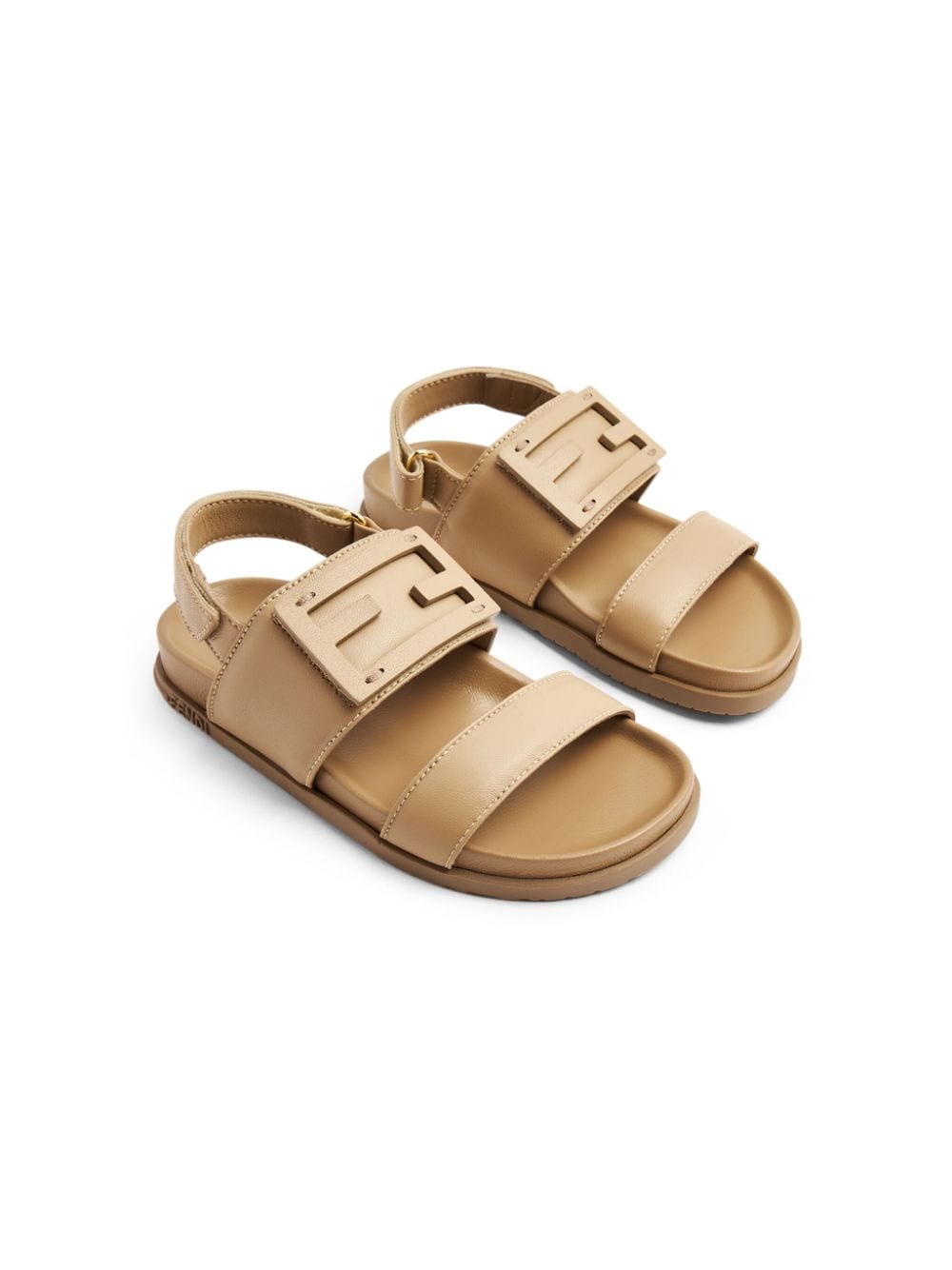 Shop Fendi Logo-patch Leather Sandals In Neutrals