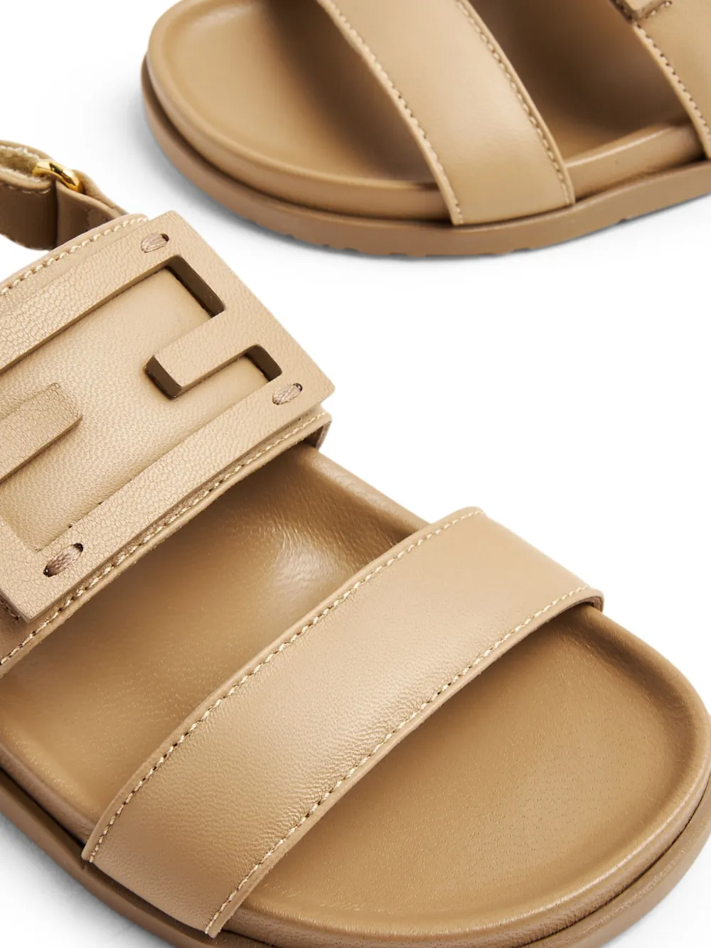 Shop Fendi Logo-patch Leather Sandals In Neutrals