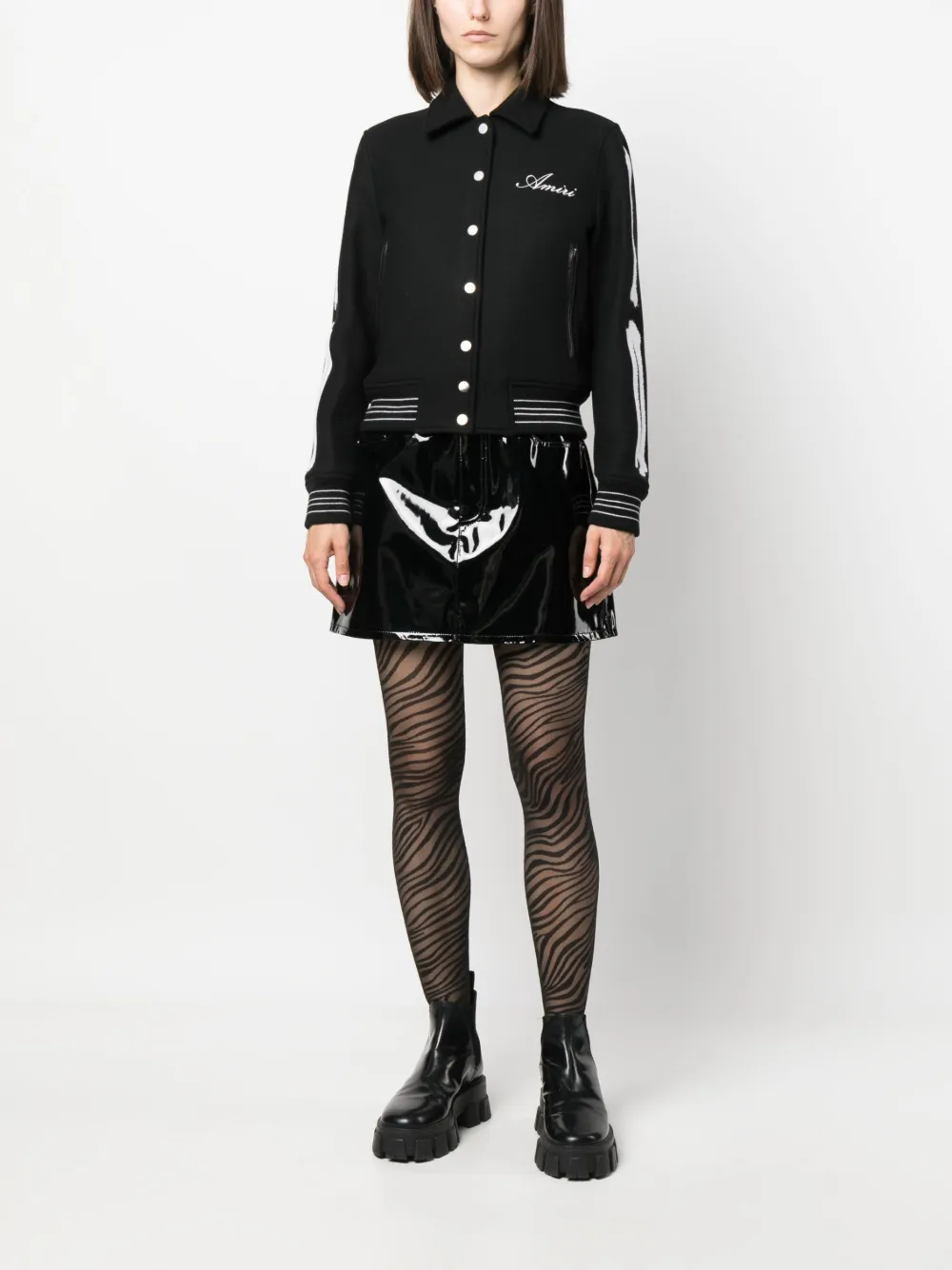AMIRI logo-embroidered felted bomber jacket - Zwart