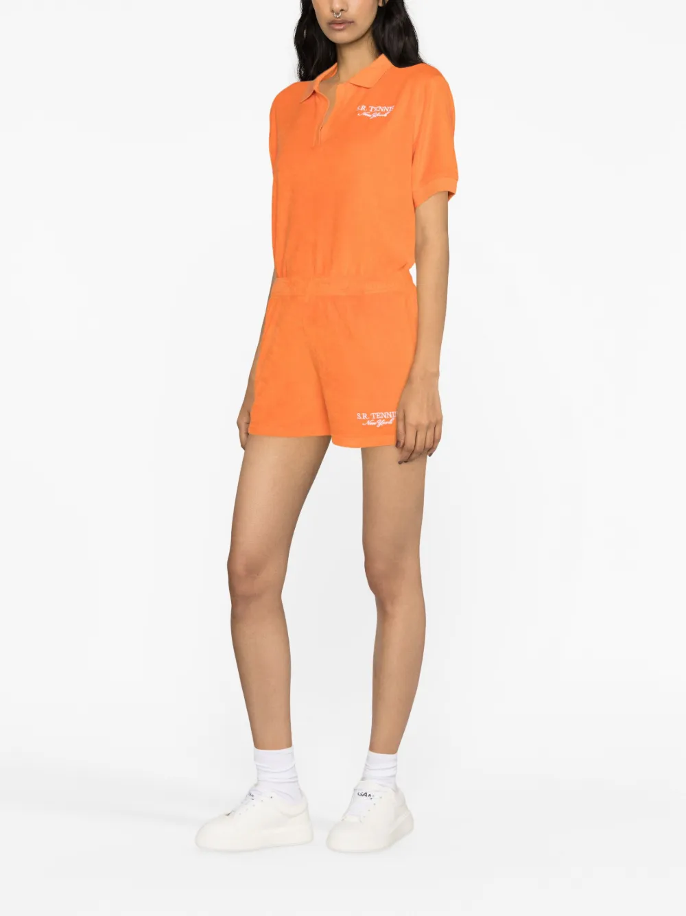 Sporty And Rich Logo-embroidered Cotton Shorts In Orange