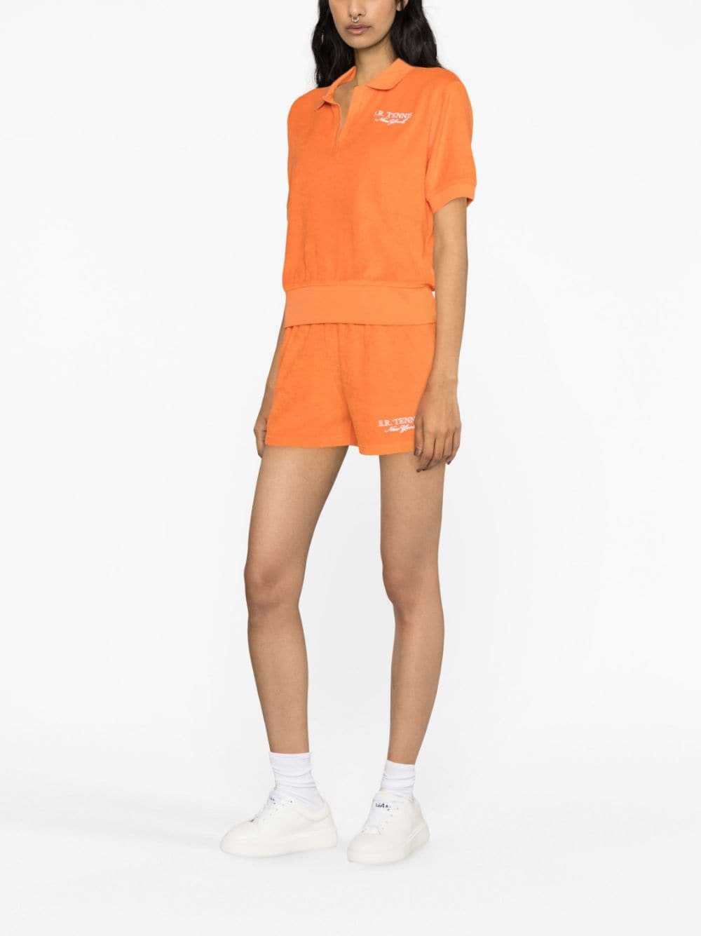 Shop Sporty And Rich Logo-embroidered Cotton Polo Shirt In Orange