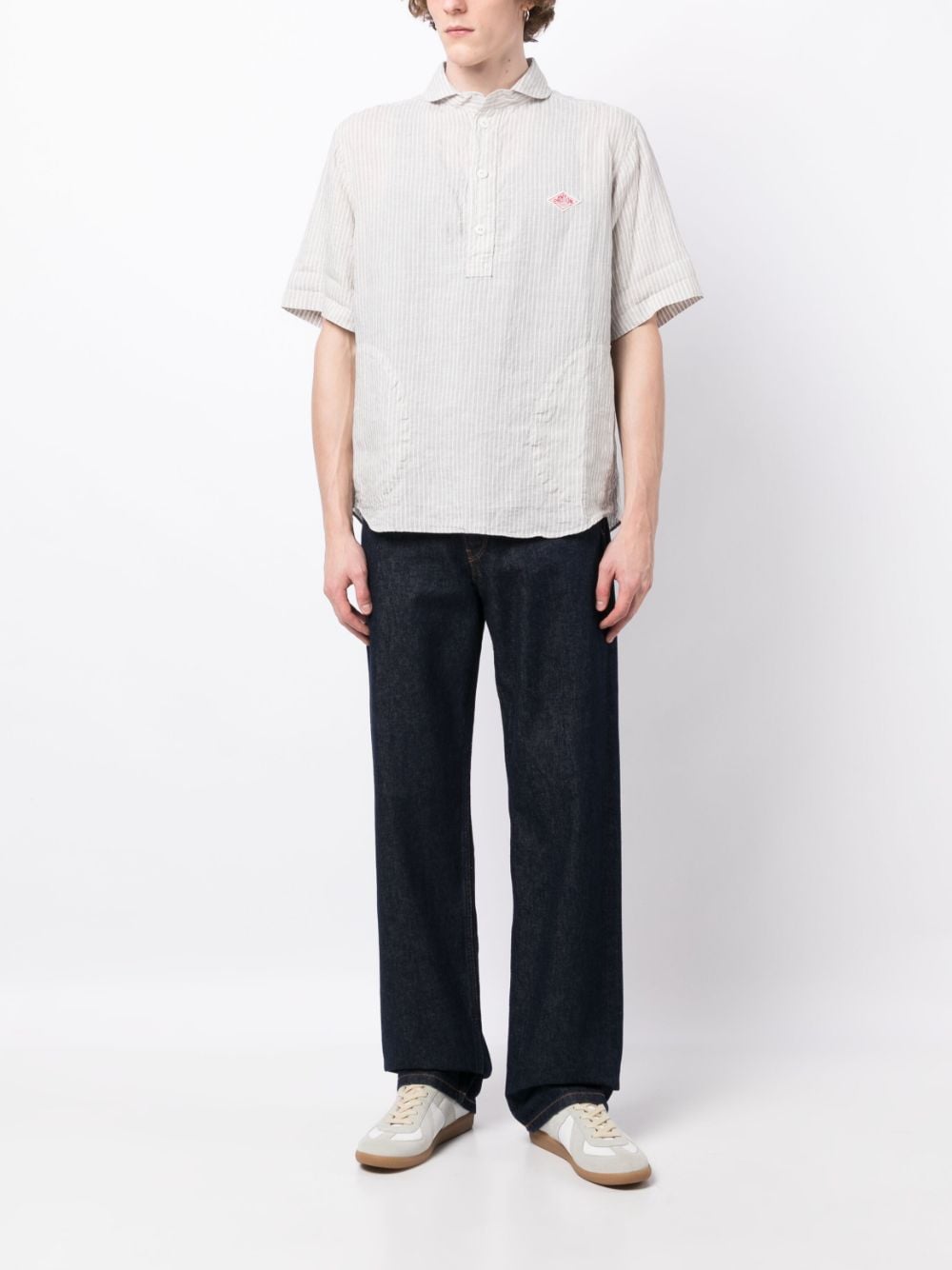 Danton logo-patch striped linen shirt - Grijs