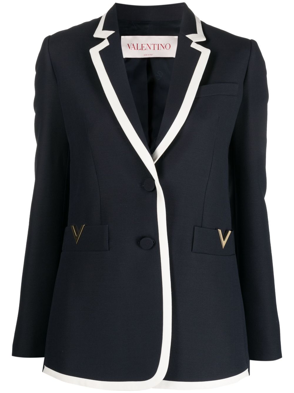 logo-plaque wool-silk blend blazer