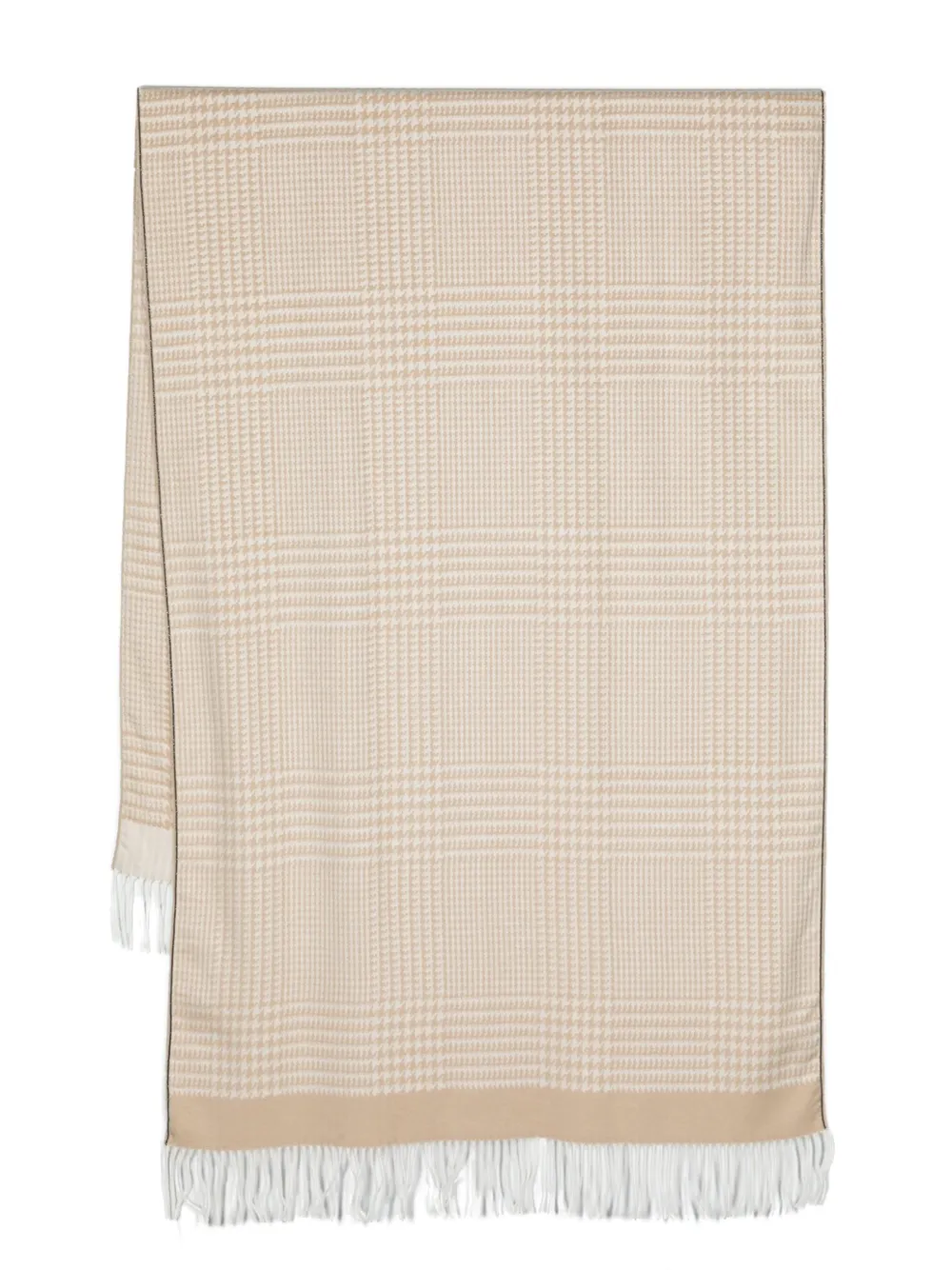 Brunello Cucinelli Checked Houndstooth-pattern Silk Scarf In Neutrals