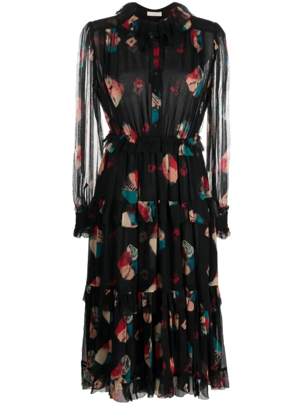 Ulla Johnson Reina Chiffon Midi Dress in Black