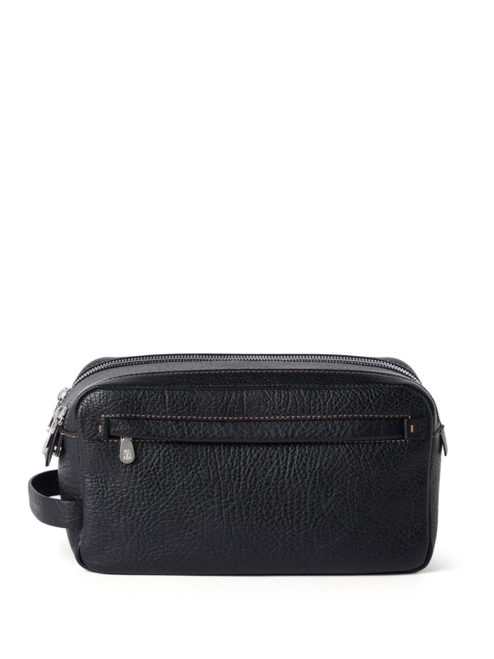 Brunello Cucinelli Full-grain Leather Wash Bag In Black