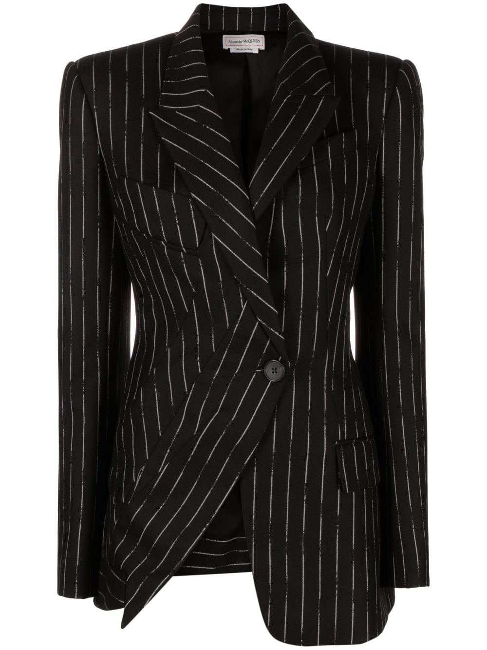 Alexander McQueen Pinstripe Asymmetrical Wool Blazer - Farfetch