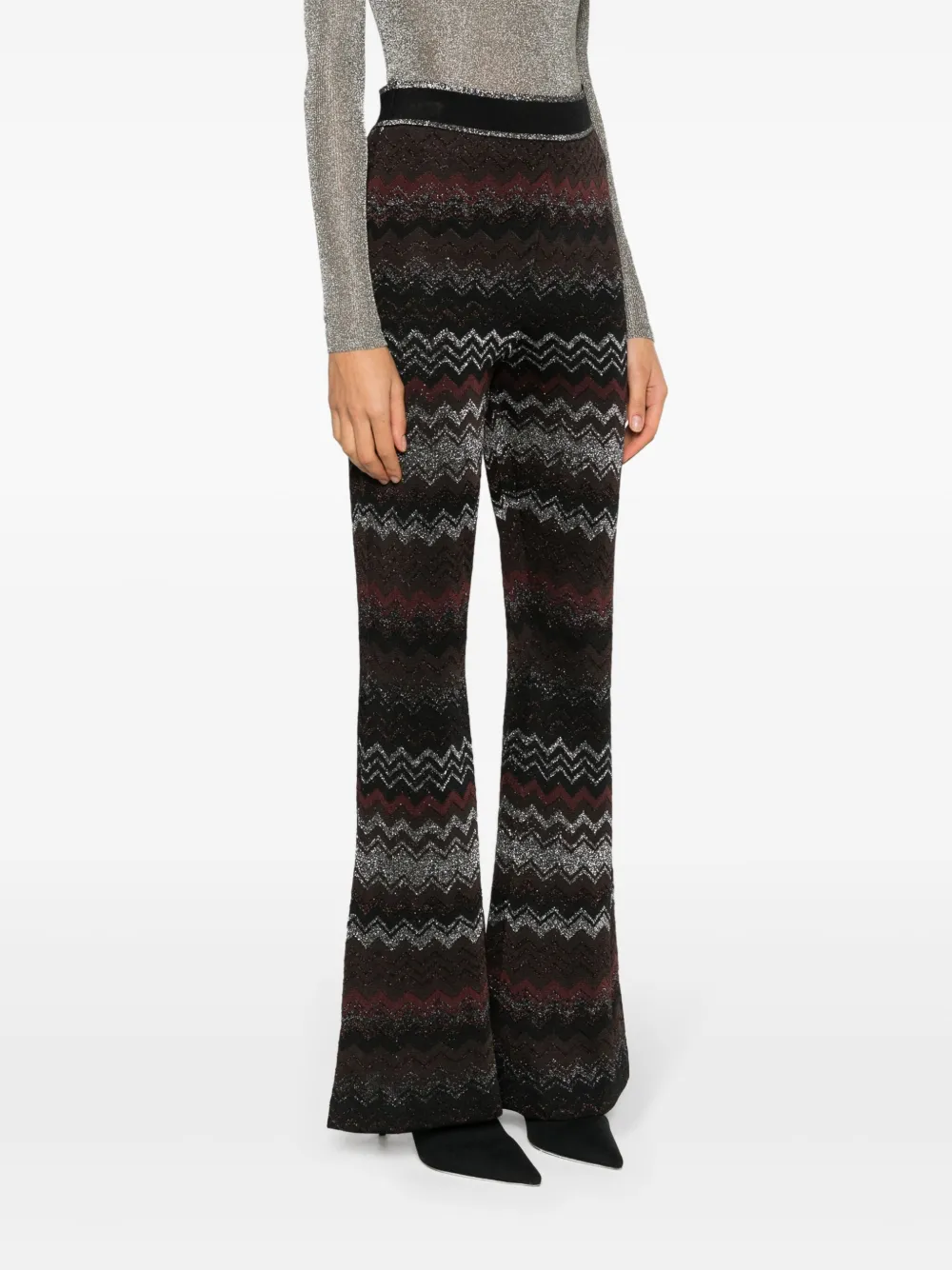 Shop Missoni Zigzag Crochet-knit Flared Trousers In Black